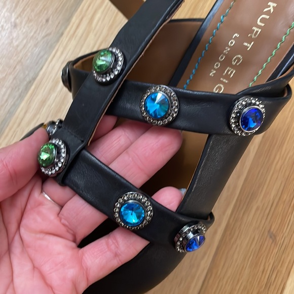 Kurt Geiger London Black Leather Rainbow Jewel Crystal Party Sandals - Picture 6 of 7